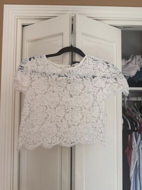 White Lace Short Sleeve Women's Top